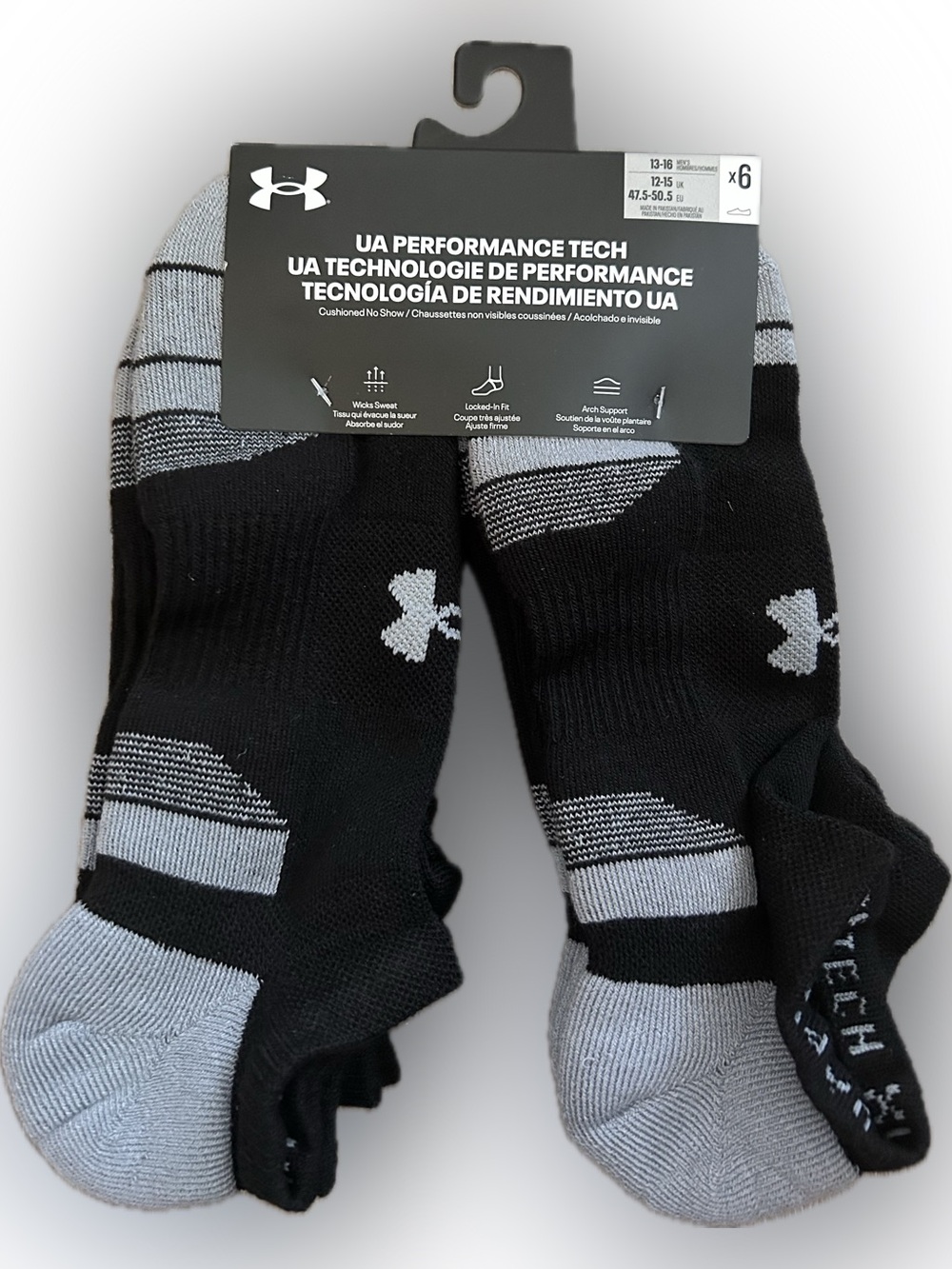 Under Armour Men's No-Show Athletic Socks - Black & Gray